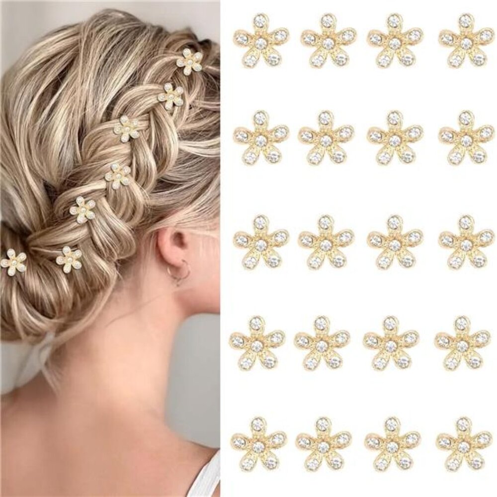 Rhinestone Flower Hair Clips | Small Sparkly Petal Hair Accessories